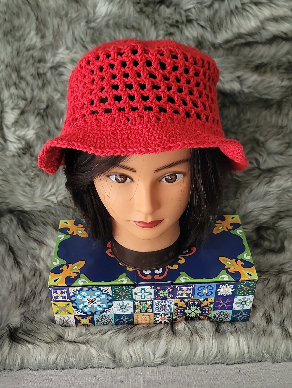 Hand-Crocheted Red Bucket Hat